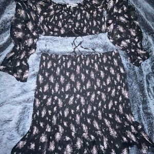 Black Floral Print Ruched Smock 2 piece set